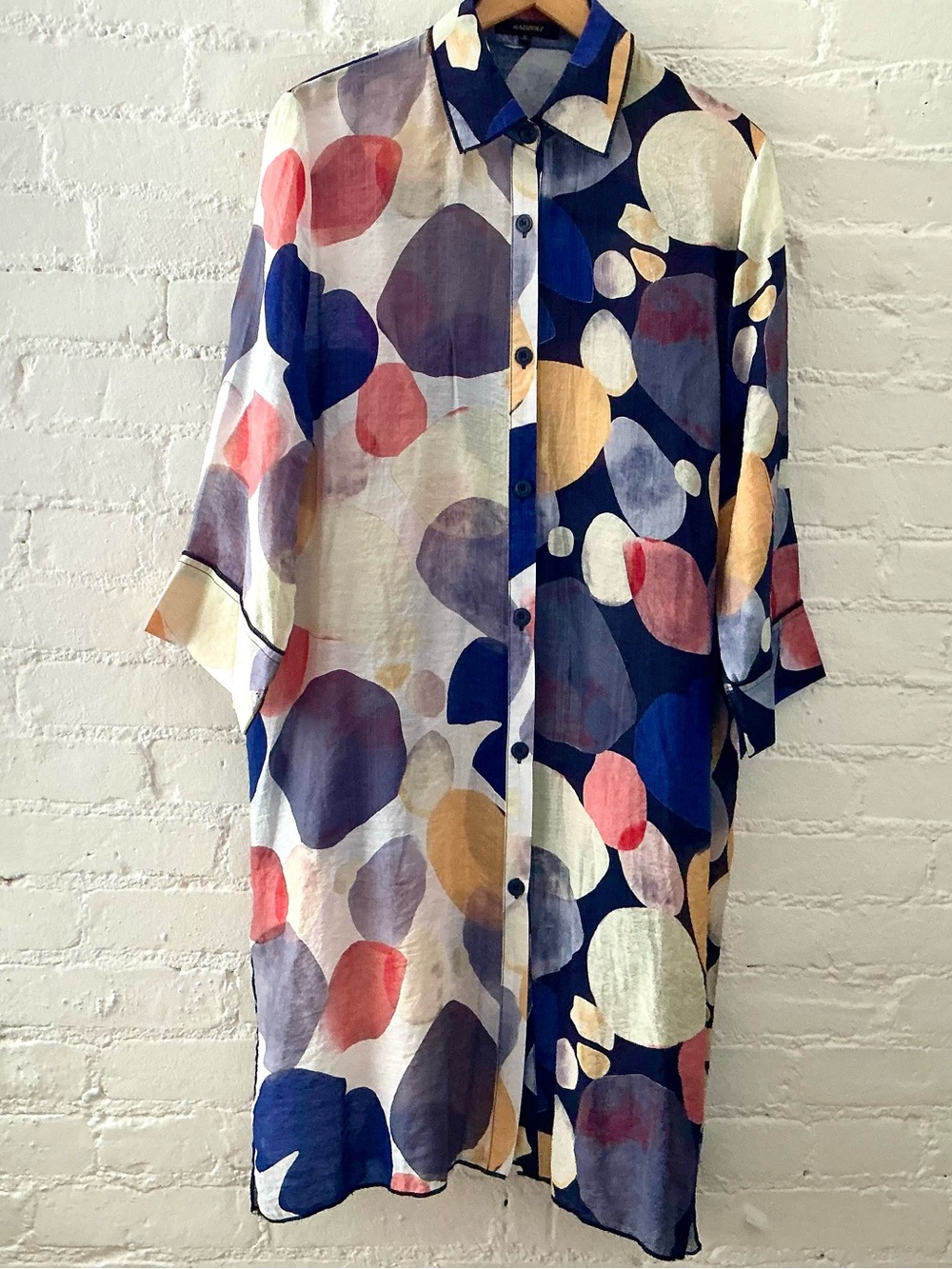 Radzoli Colorful Printed Shirt Dress Semi-Sheer Coverup Button Up Resort Beachy